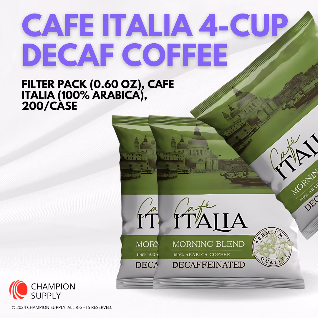 4-Cup Decaf Coffee Filter Pack (0.60 oz), Cafe Italia (100% Arabica), Case of 200